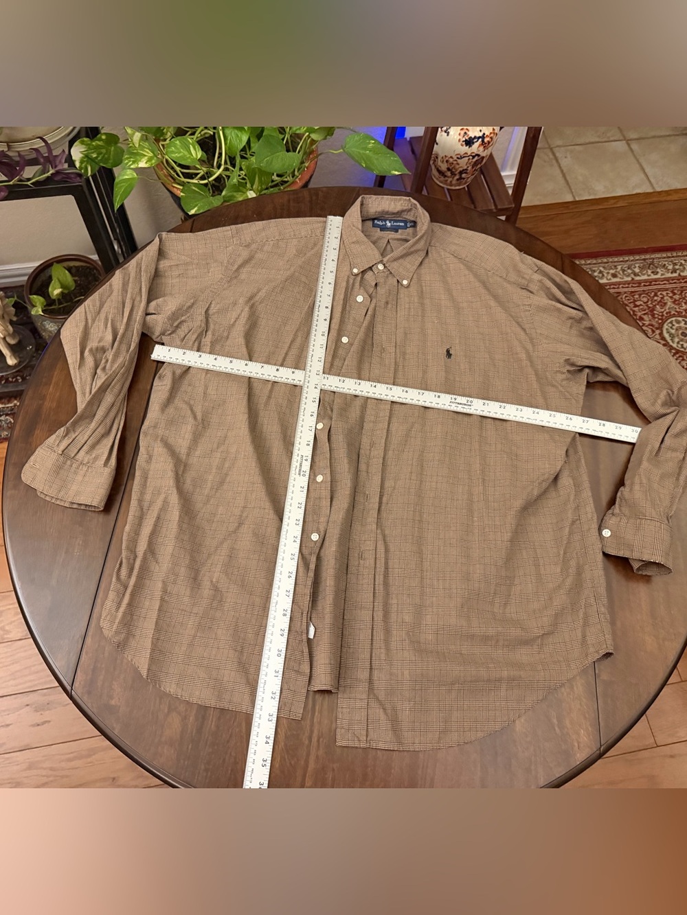 Ralph Lauren Men's Brown Button-Down Shirt with Polo Logo